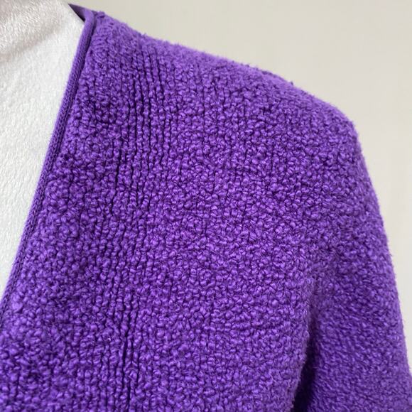 Vintage Eileen Fisher Bright Purple Cardigan Sweater Size 1 Cotton Boucle - Picture 6 of 11